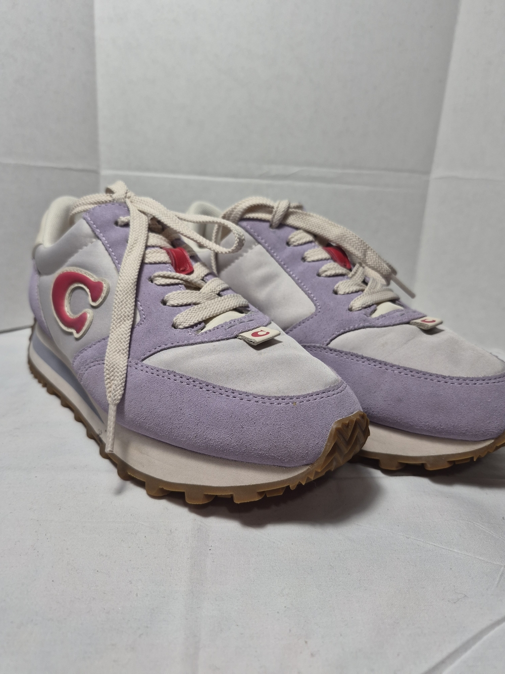 Coach Lavender and White Suede Runner Sneakers